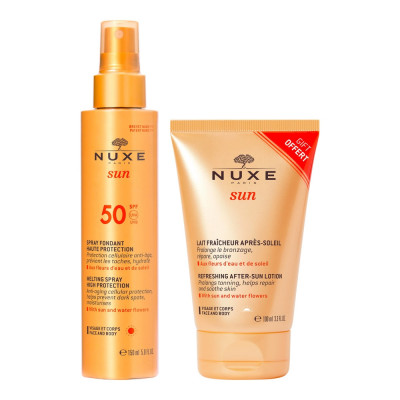 SUN Spray Fundente Rostro y Cuerpo SPF50 150 ml + Leche Refrescante After Sun 100 ml